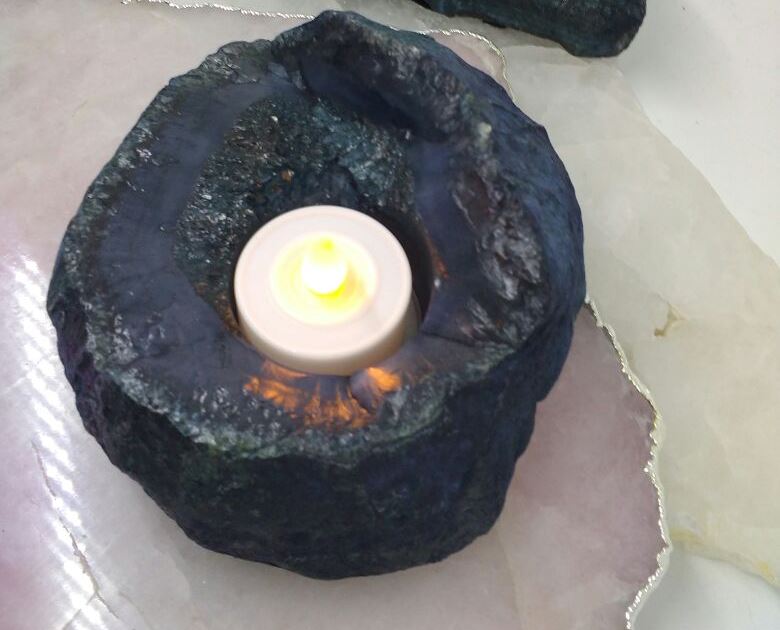 Stones from Uruguay - Teal Dyed Rough Agate Druzy Candle Holder