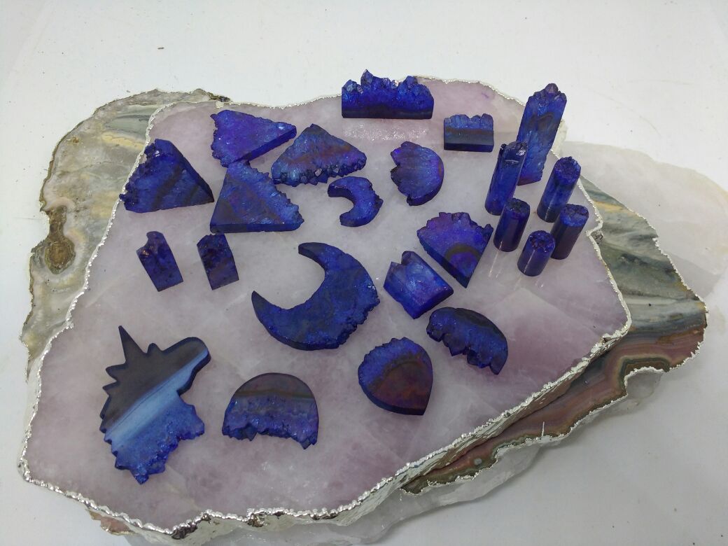 Stones from Uruguay - Blue Dyed Amethyst Slice Shapes for Jewelry Making