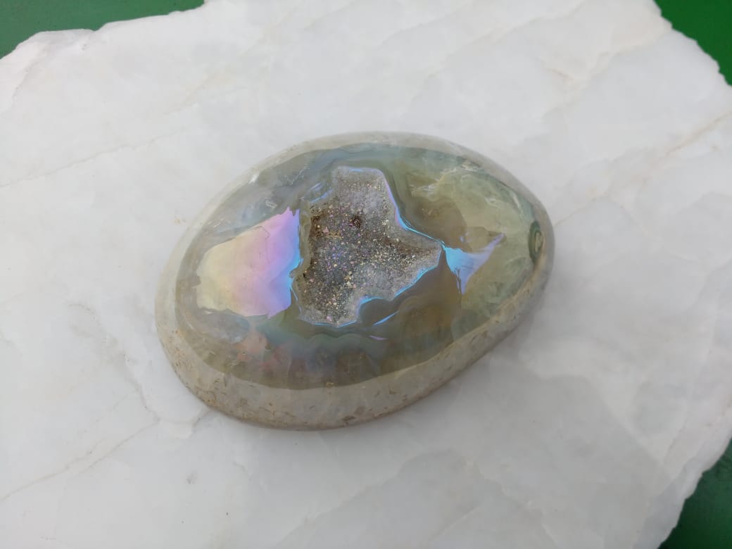 Stones from Uruguay - Angel Aura Agate Druzy Free Form Cabochon  for  Decoration, Enhance Mental Function and Concentration
