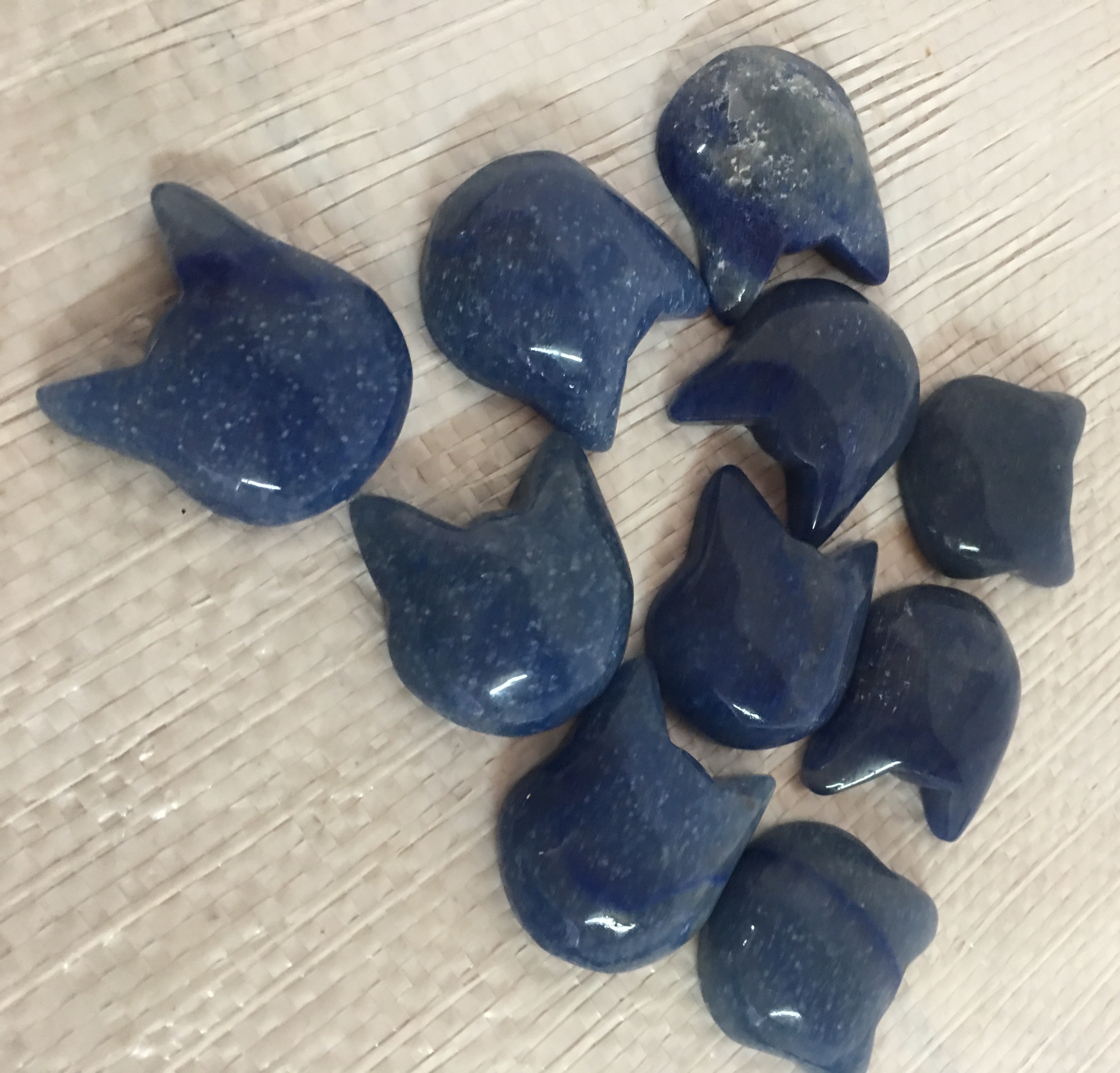 Stones from Uruguay - Blue  Quartz Cat Head  - Kitty Cabochon -  Top Convex  and Flat Bottom