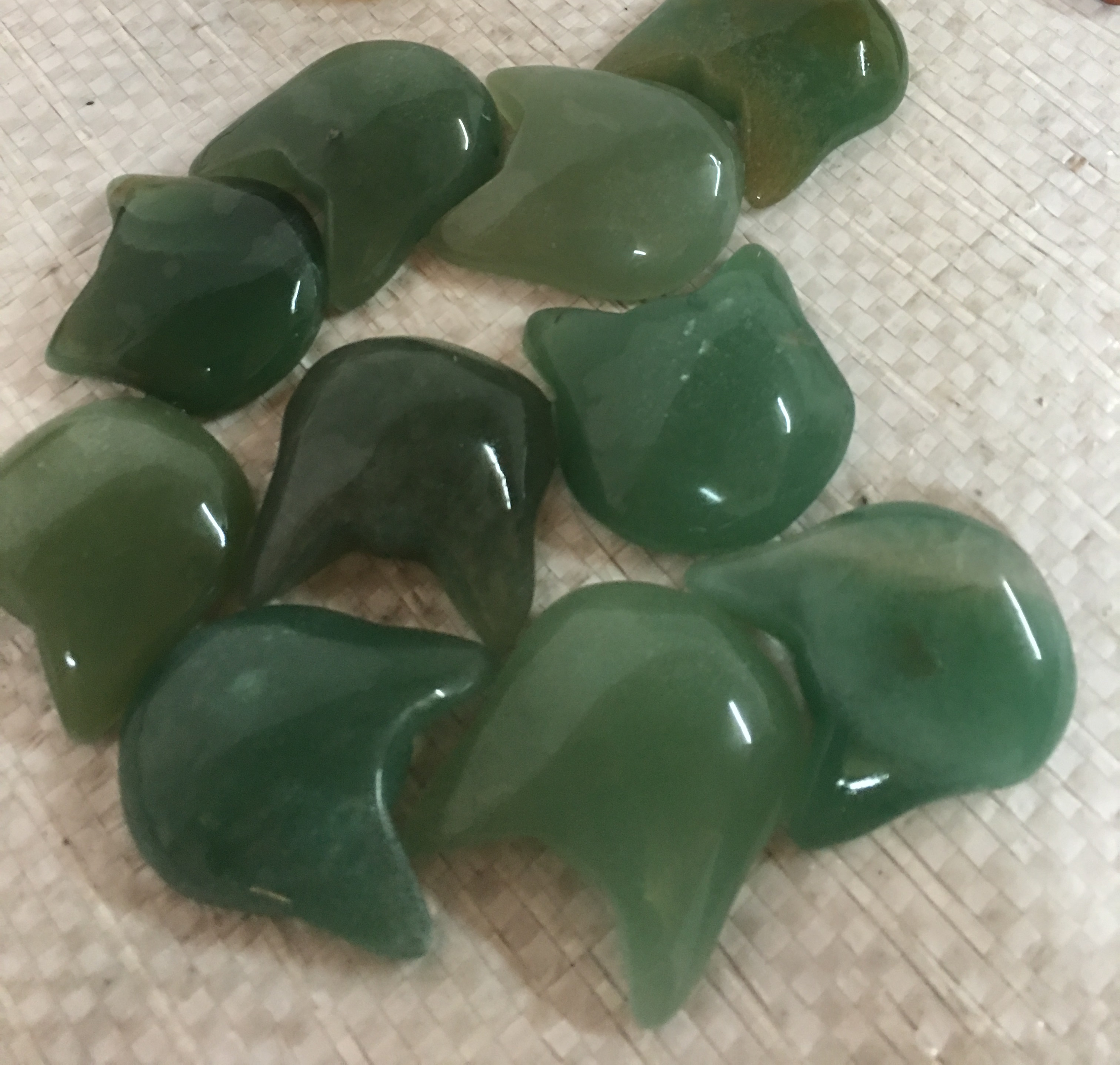 Stones from Uruguay - Green Quartz Cat Head Cabochons  - Kitty Cabochon -  Top Convex  and Flat Bottom