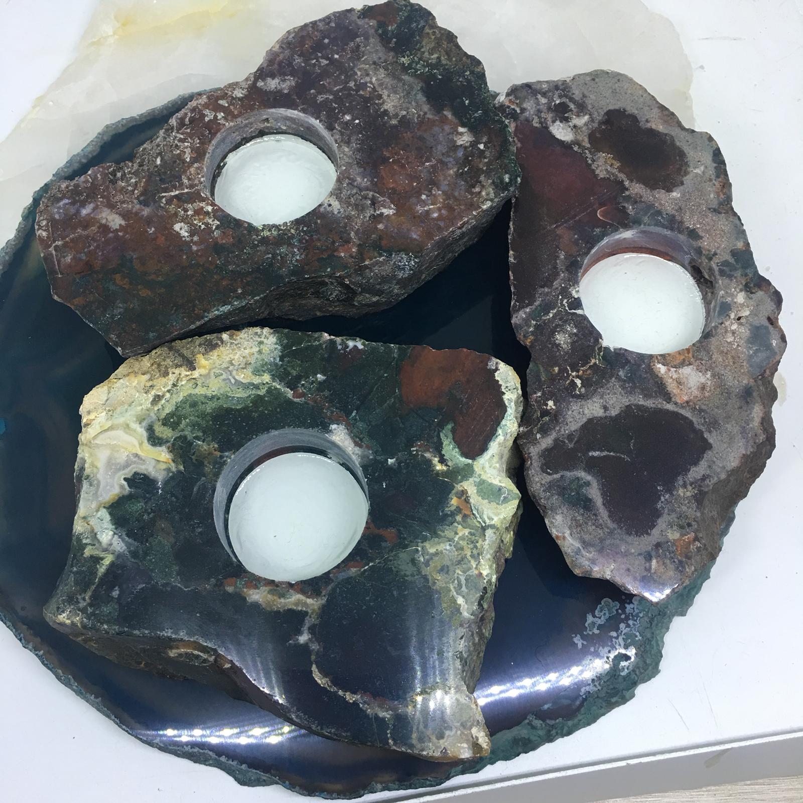 Stones from Uruguay - Pampa Red Jasper Slice Candle Holders from Brazil