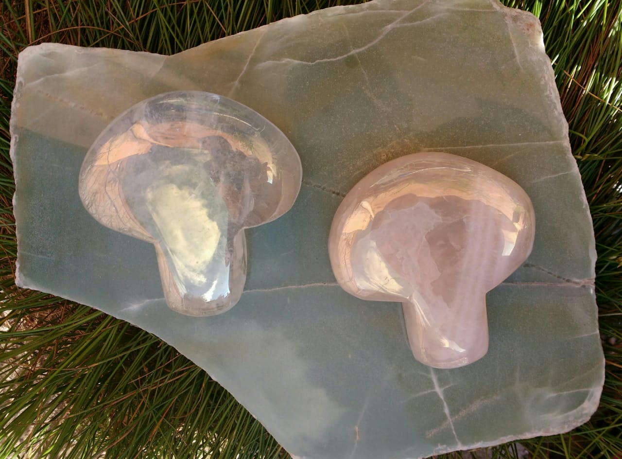 Stones from Uruguay - Angel Aura Coated Rose Quartz Mushroom Cabochon
