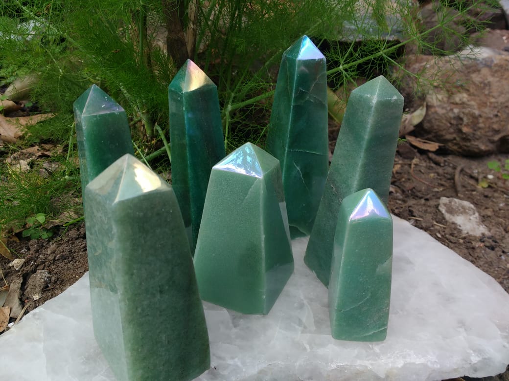 Stones from Uruguay - Angel Aura Titanium Coated Green Aventurine Obelisks