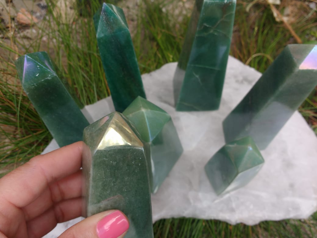 Stones from Uruguay - Angel Aura Coated Green Quartz Obelisks