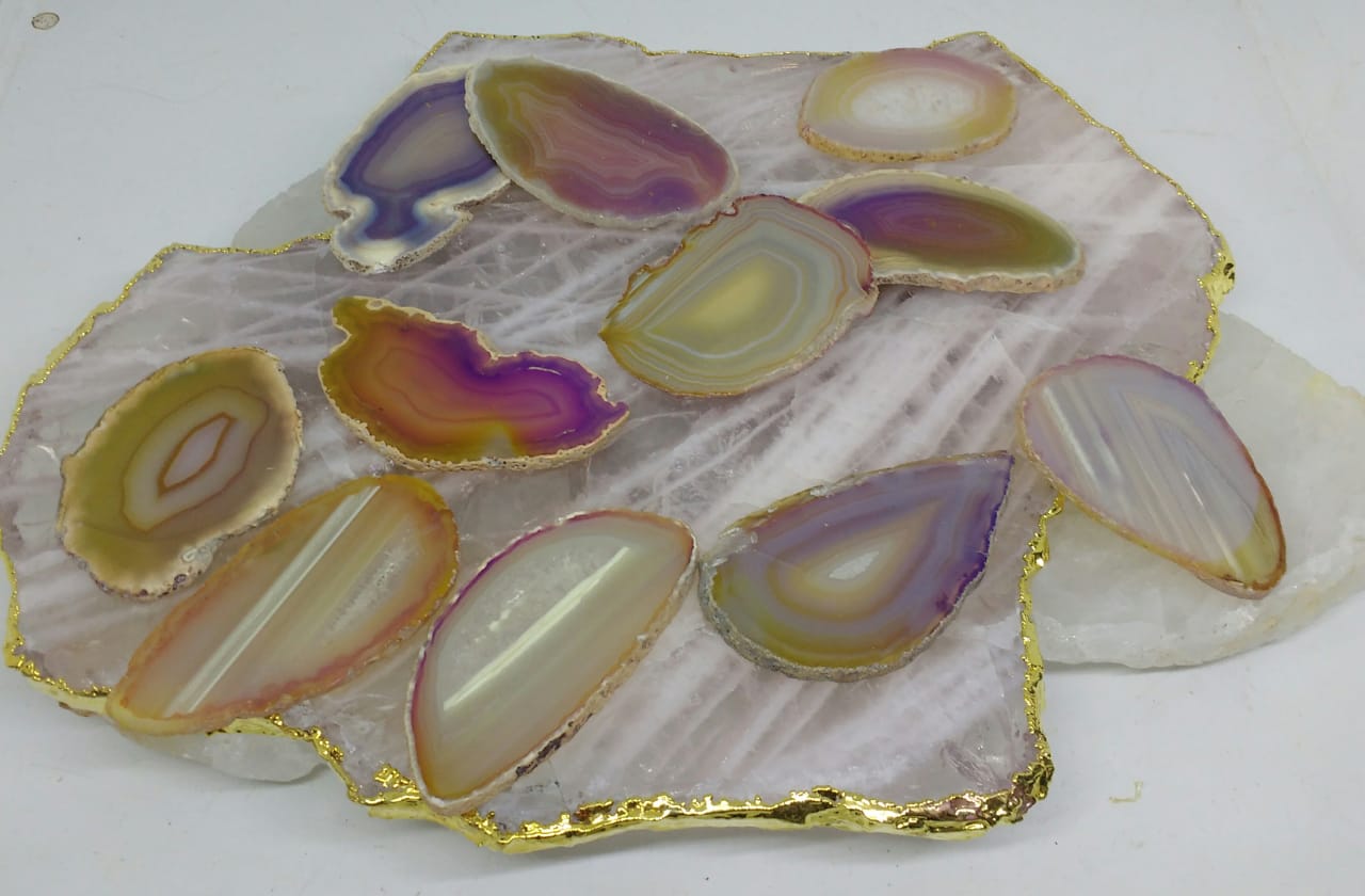 Stones from Uruguay - Angel Aura Titanium Coated Natural Agate Slices for Jewelry Making or Wire Wrapped , #0