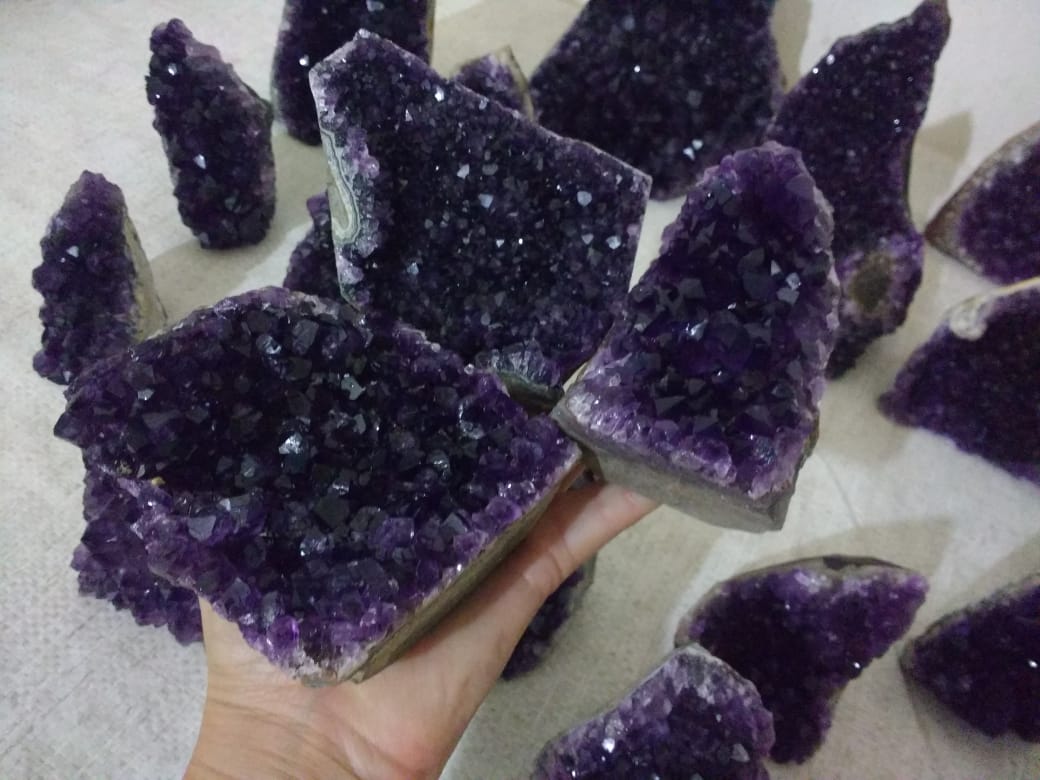 Stones from Uruguay - Amethyst Cluster Cut Base -  Amethyst  Druzy Cuse Base - Amethyst Druze Crystal Cluster With Cut Base 