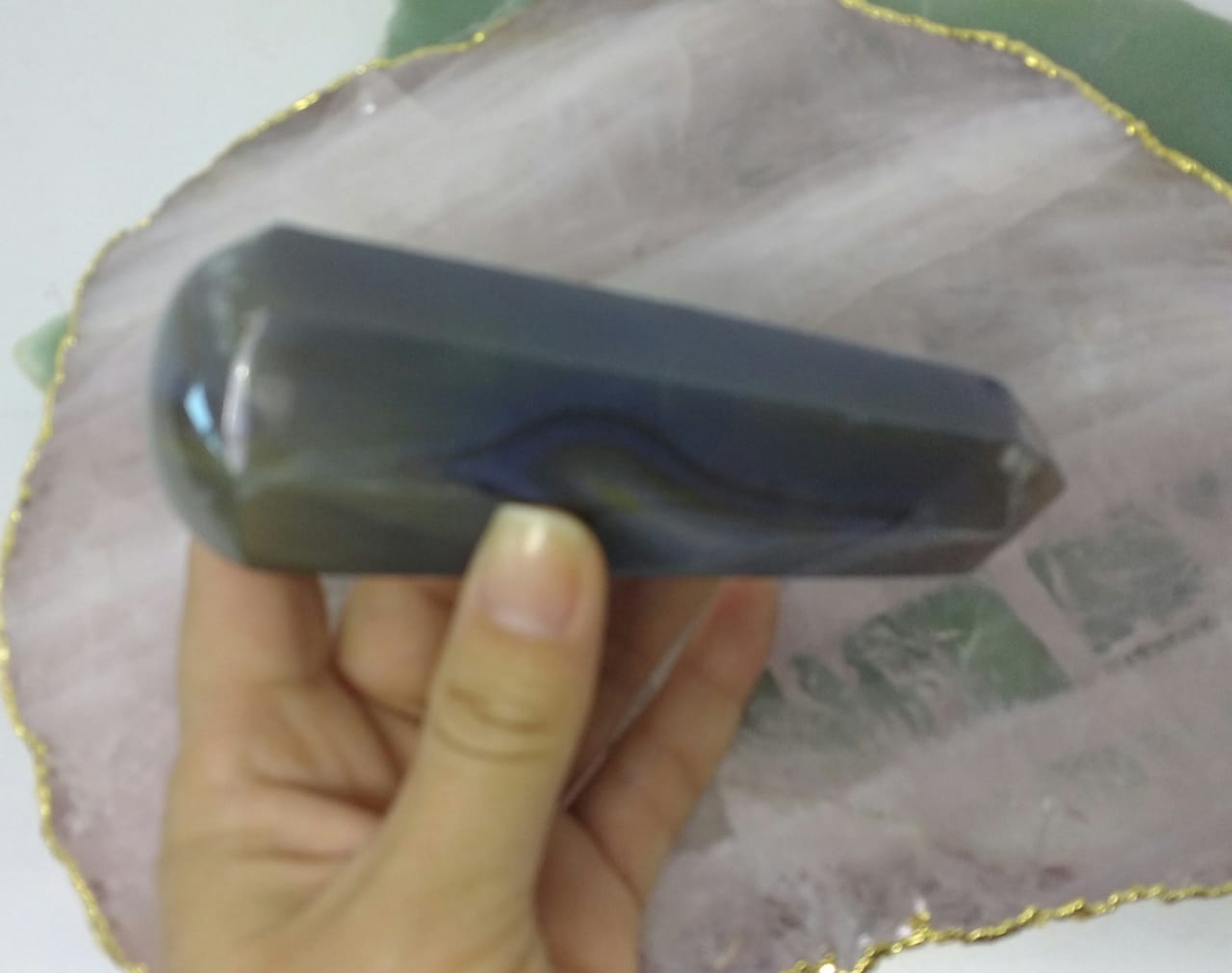 Stones from Uruguay - Natural Agate Declined 6 Facet Massage Wand - Natural Agate Declined Wand Point for Massage