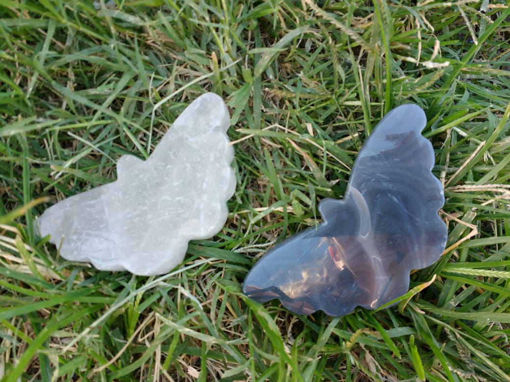 Stones from Uruguay - Clear Quartz Butterfly III Cabochon and Agate Butterfly III Cabochon for Enhance Mental Function and  Metaphysical