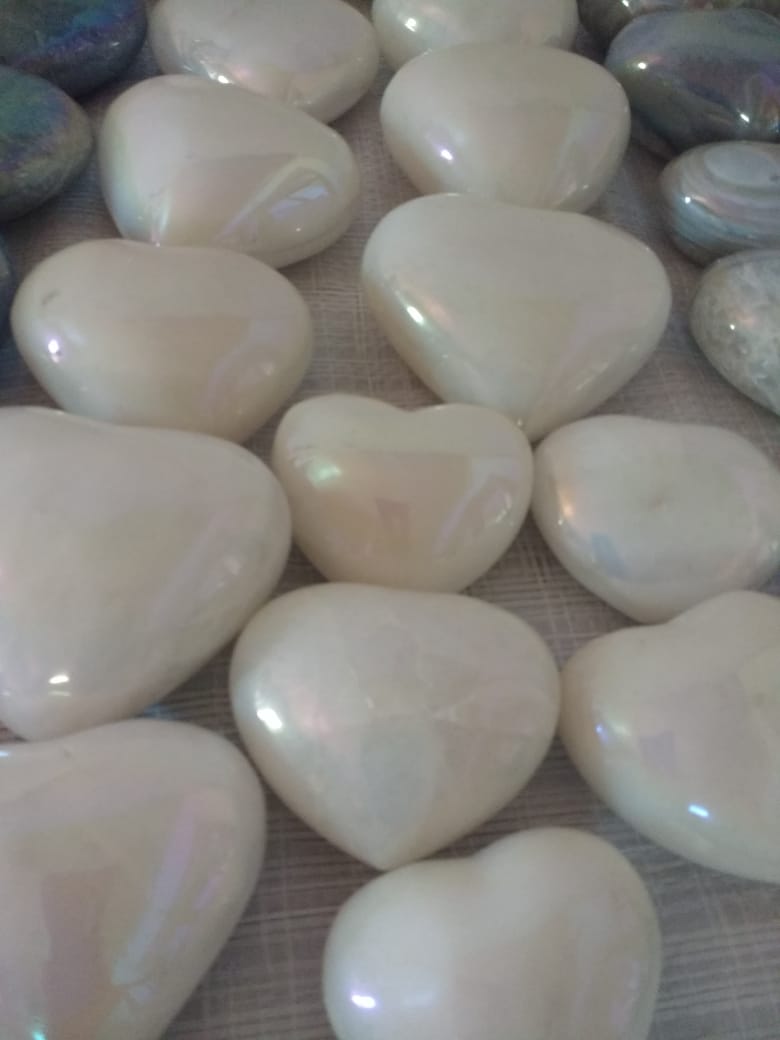 Stones from Uruguay - Angel Aura Titanium Coated White Dolomite Hearts