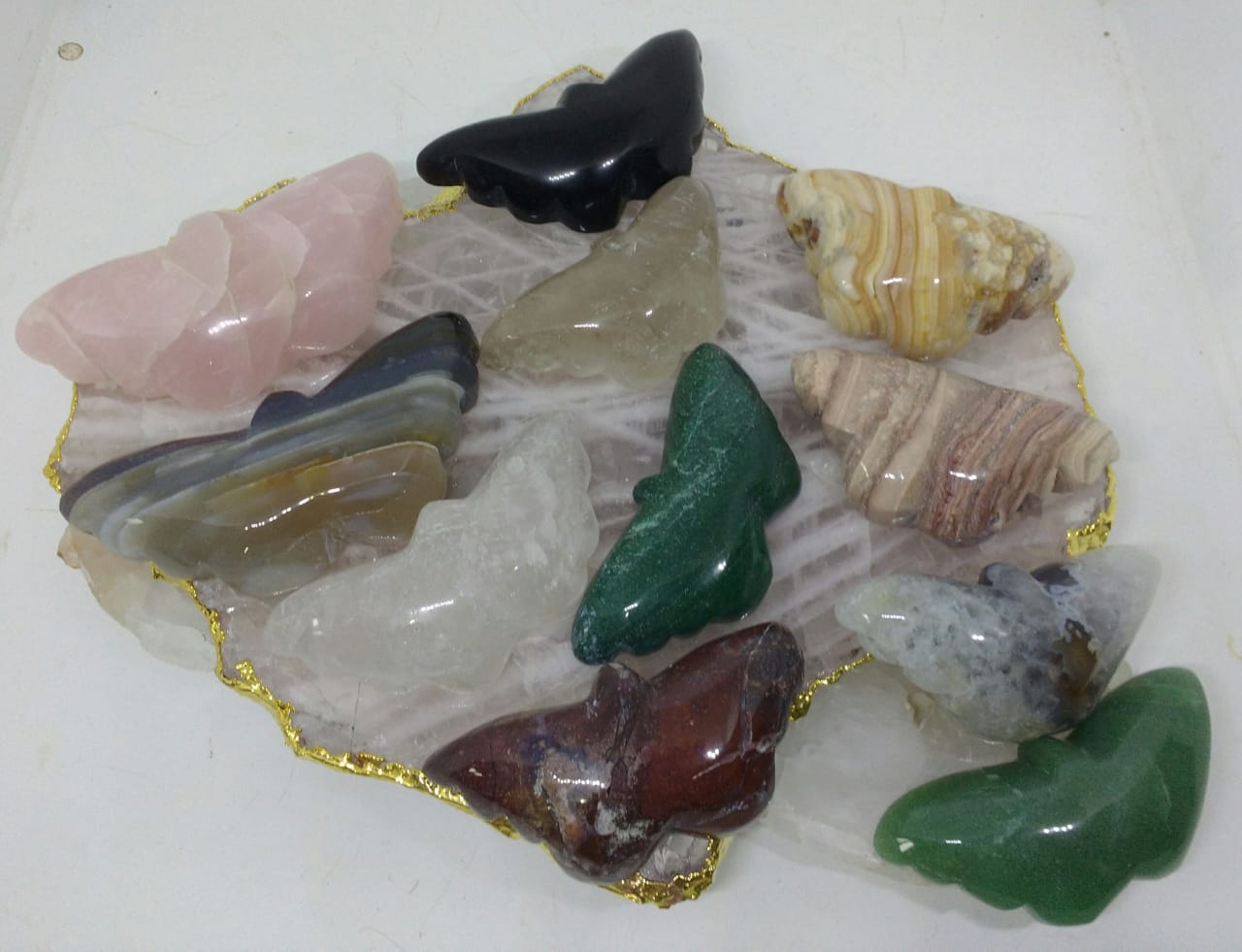 Stones from Uruguay - Gemstone Butterfly III Shapes for Metaphysical, Home, Decoration and Concentration( convex top)