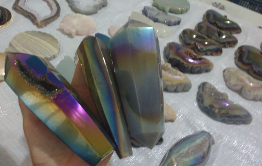 Stones from Uruguay - Titanium Coated Agate and Agate Druzy Declined Points for Energy Work and Enhance Mental Function