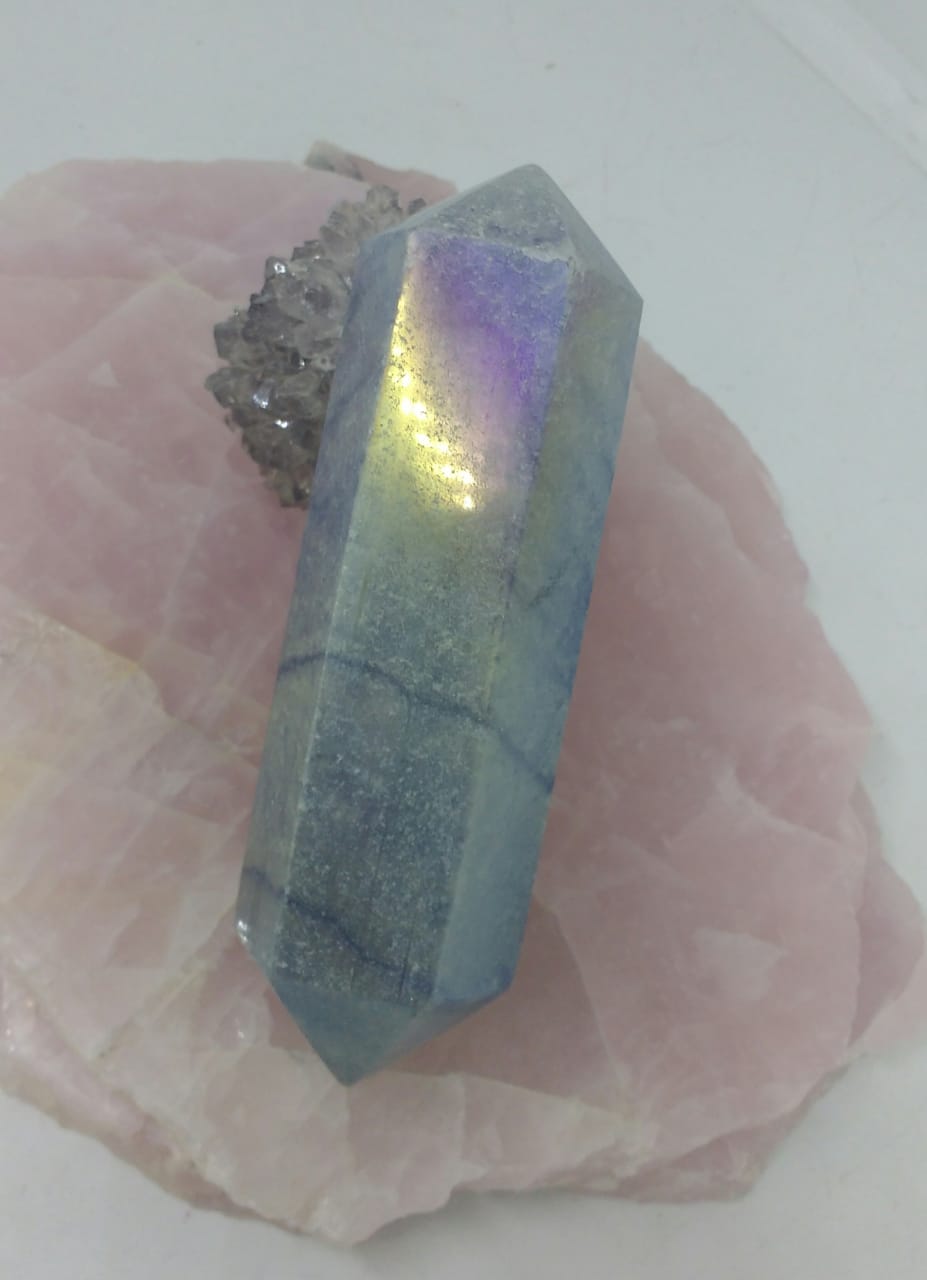 Stones from Uruguay - Angel Aura Titanium Coated Blue Quartz Double Terminated Point