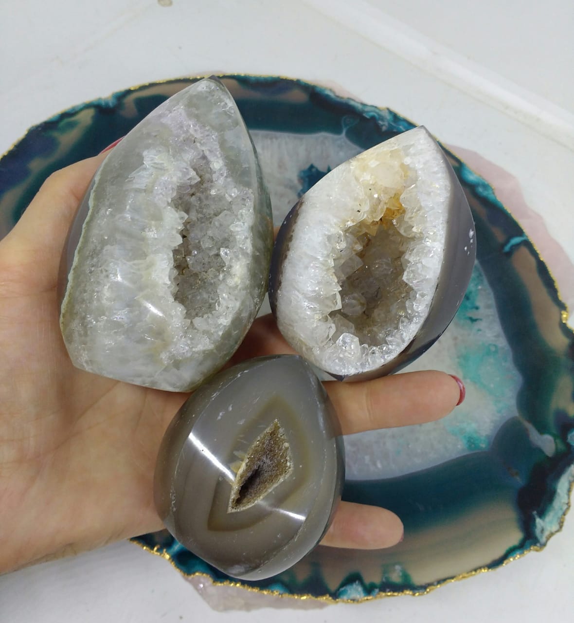 Stones from Uruguay - Agate Geode Druzy Flame Points fro Home and Decoration