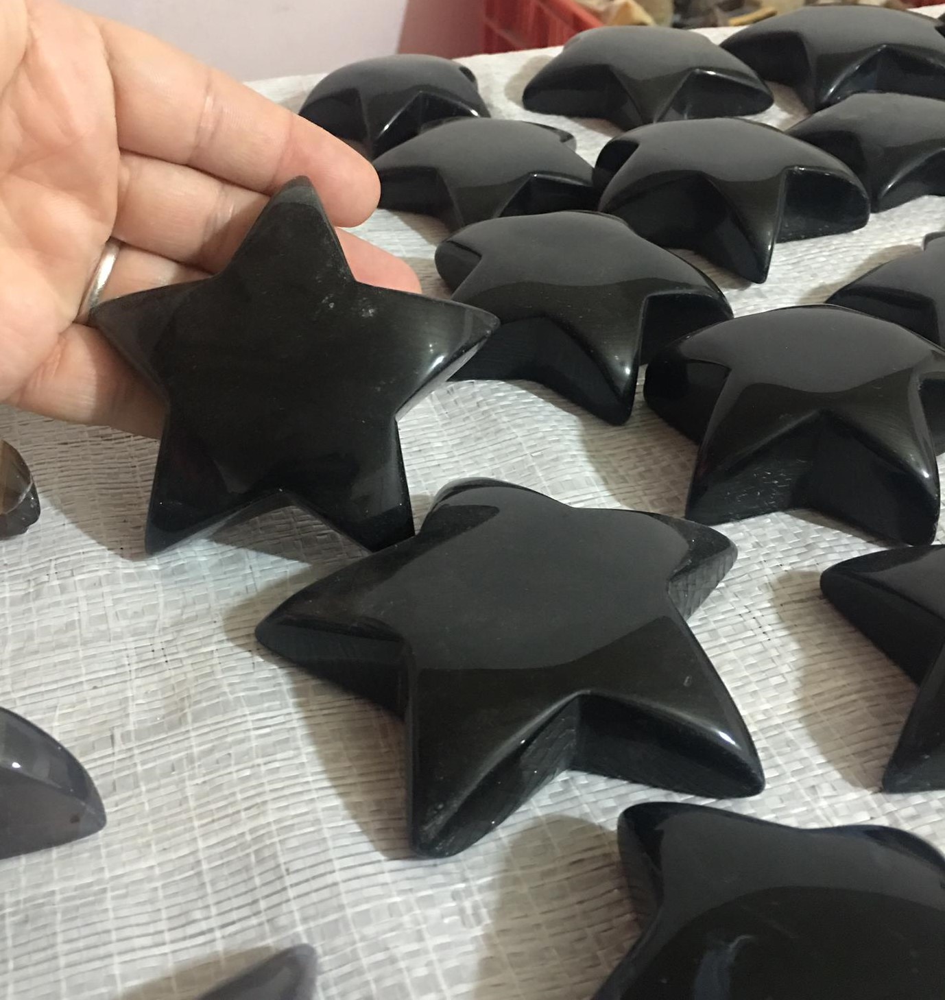 Stones from Uruguay - Natural Black Obsidian Star Cabochons from 7 to 10cm