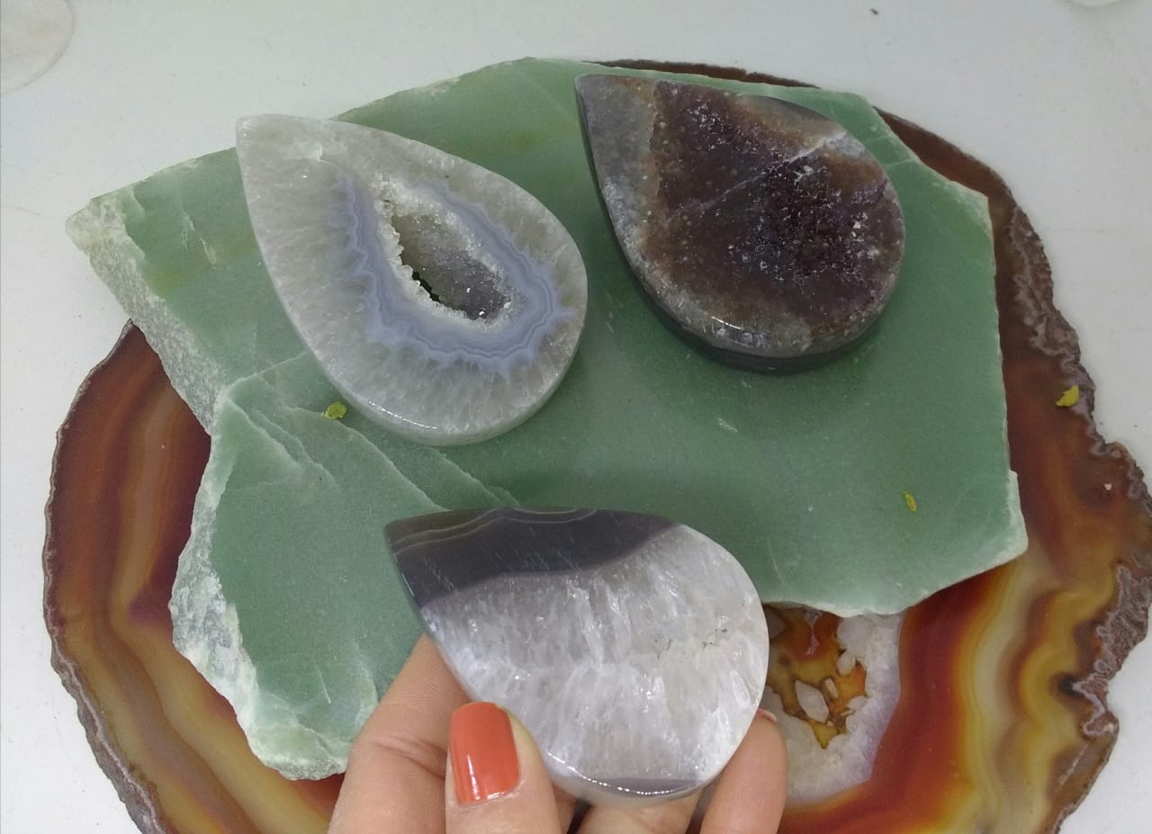 Stones from Uruguay - Agate Druzy Teardrop Cabochons with Flat Top