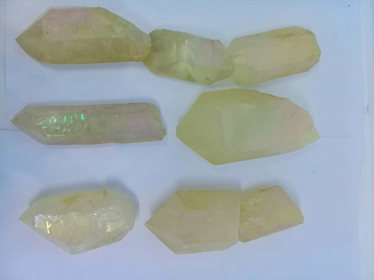 Stones from Uruguay - Angel Aura Coated Yellow Quartz Crystal Points - - Angel Aura Titanium Treated Yellow Quartz Points