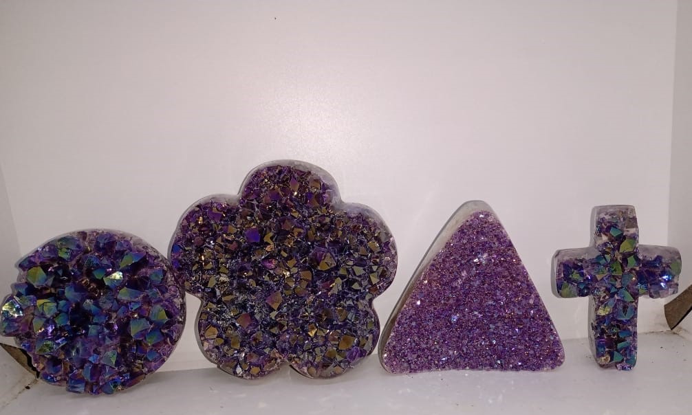 Stones from Uruguay - Angel Aura Titanium Coated Dark Purple Amethyst Druzy Shapes (Polished)