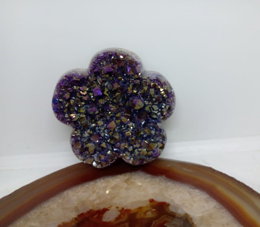 Stones from Uruguay - Angel Aura Titanium Coated Dark Purple Amethyst Druzy Flower (Polished)