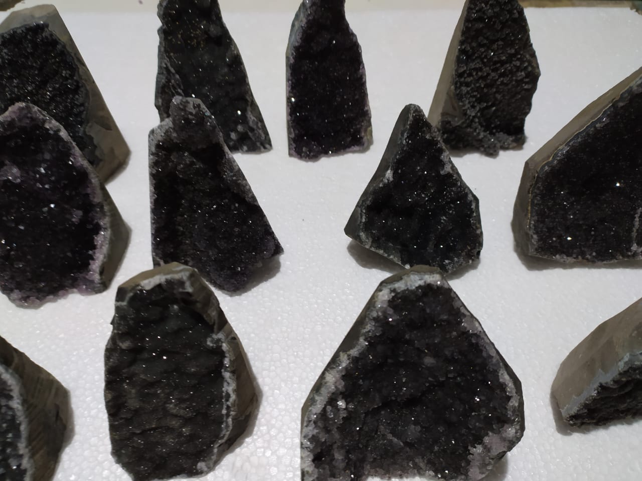 Stones from Uruguay -  BLACK AMETHYST DRUZY CUT BASE - BLACK DRUZY CUT BASE