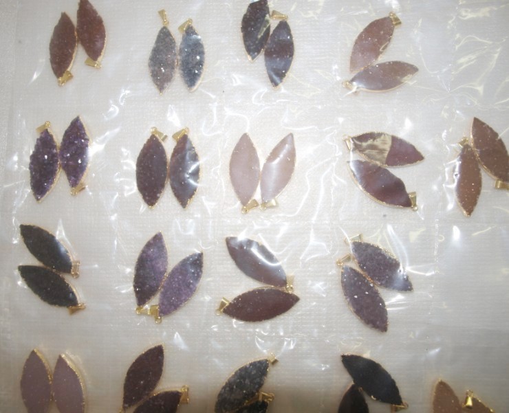 Stones from Uruguay - Druzy Leaf Pair