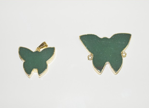 Stones from Uruguay - Green Quartz Butterfly Pendant and Connector with Gold Electroplating