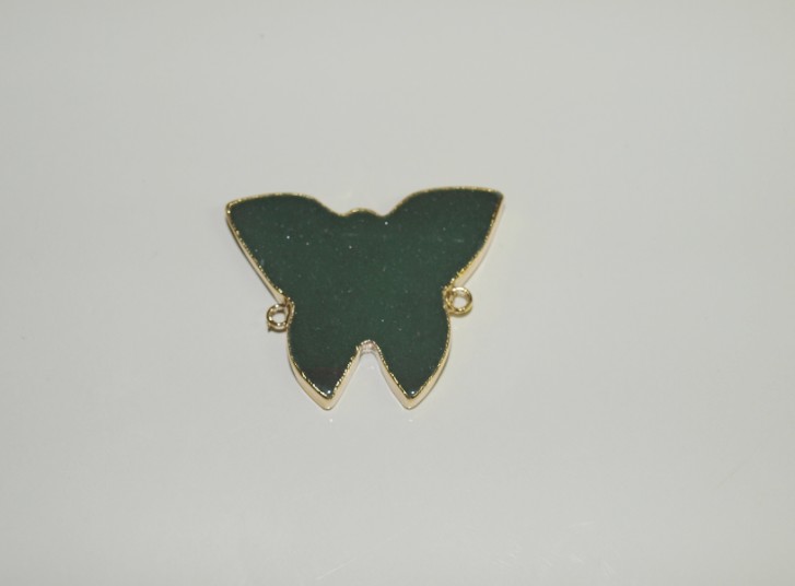 Stones from Uruguay - Green Aventurine Butterfly Connector with Gold Plating