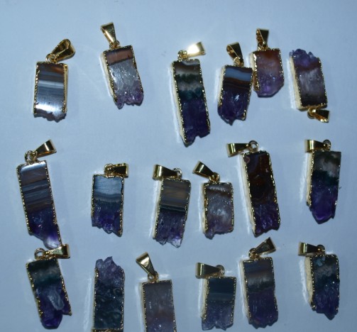 Stones from Uruguay - Amethyst Rectangular Slices with Gold Plated (10mm)