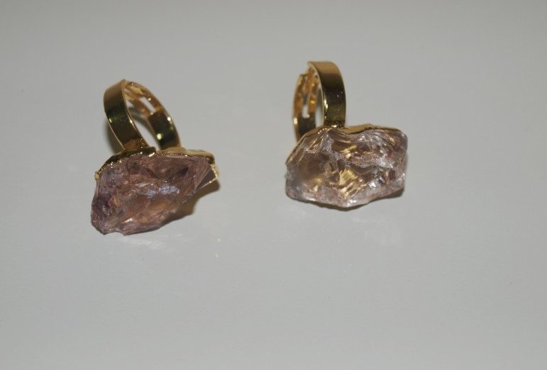 Stones from Uruguay - Rough Crystal Ring with Gold Plating(100% clear)