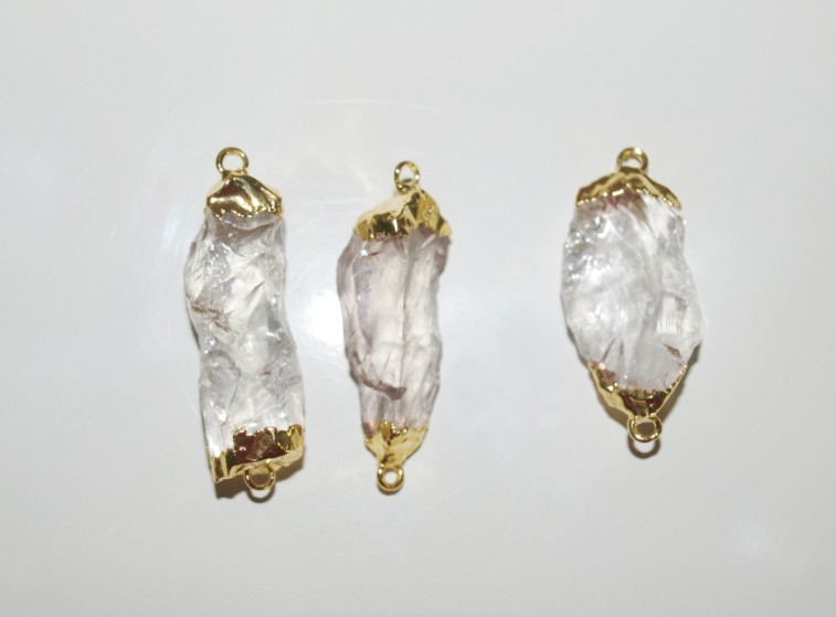 Stones from Uruguay - Rough Crystal Connector with Gold Plating(100% clear)