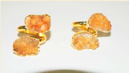 Stones from Uruguay - Dual Citrine Druzy Free Form Ring with Gold Plating