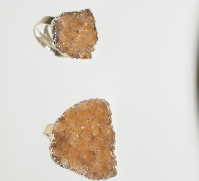 Stones from Uruguay - Ring Citrine Druzy Free Form with Silver Plating(light yellow)