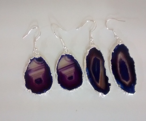 Stones from Uruguay - Purple Agate Slice Pairs with Silver Plating
