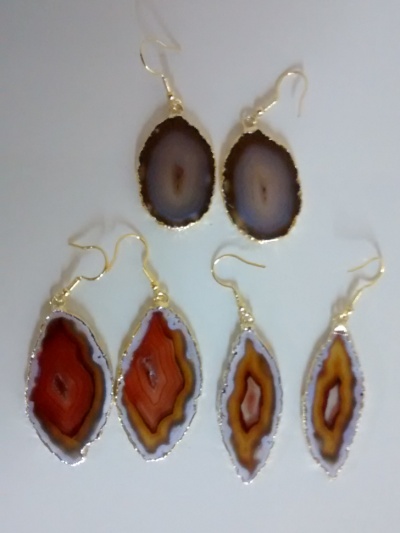 Stones from Uruguay - Natural Agate Slice Pairs with Gold Plating
