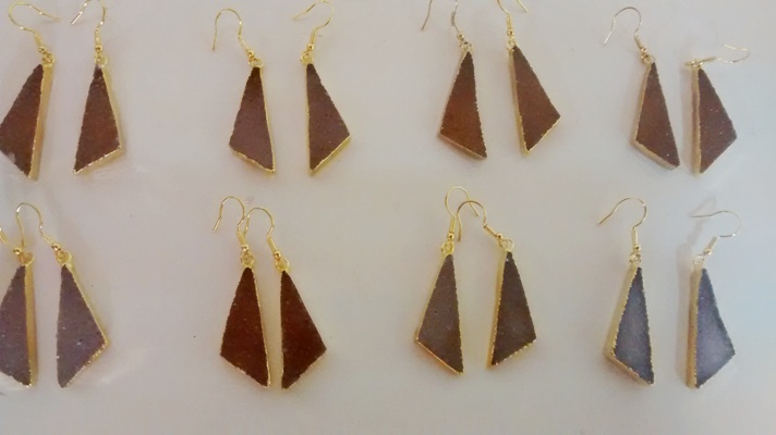 Stones from Uruguay - Scalene Triangle Pair with Fish Hook,Gold Electroplated, Sizes from 15 to 45mm 