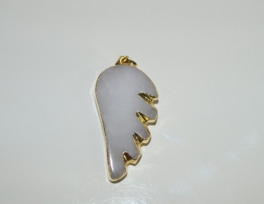 Stones from Uruguay - White Dolomite Wing Pendant, Gold Electroplated