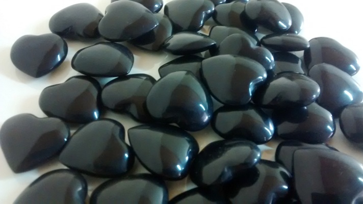 Stones from Uruguay - Black Obsidian Heart Cabochon, Size 25mm, Top and Bottom Convex