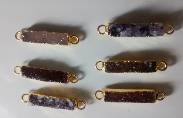 Stones from Uruguay - Druzy Bar Connector, Gold Electroplated, Size 20x5mm
