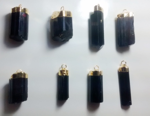 Stones from Uruguay - Black Tourmaline Pendant, Gold Electroplated,  Size 21-35mm, Quality A