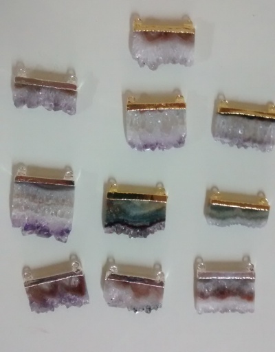 Stones from Uruguay - Amethyst Rectangle Slice Connectors, Size 30mm