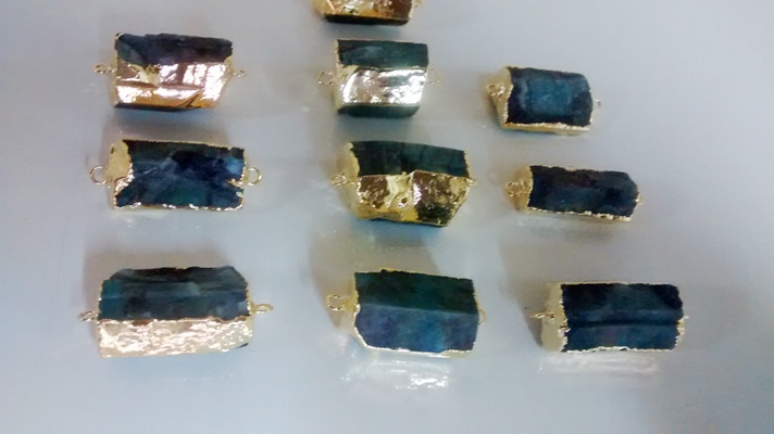 Stones from Uruguay - Rough Emerald Connectors, Gold Electroplated, Size 21-35mm