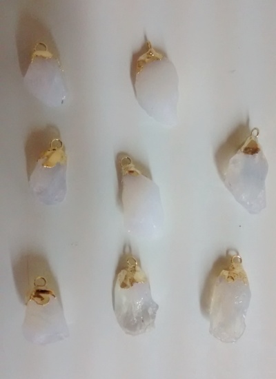 Stones from Uruguay - Rough Cream Citrine Pendant, Gold Electroplated, 100% Clear,  Size 2-4gr