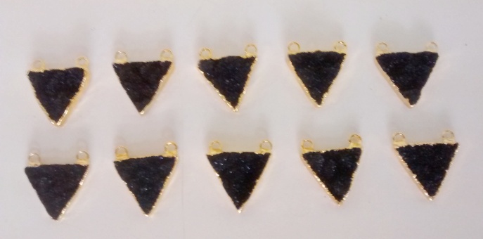 Stones from Uruguay - Natural Black Druzy Triangle Connector with Gold Electroplated, Size of 20mm