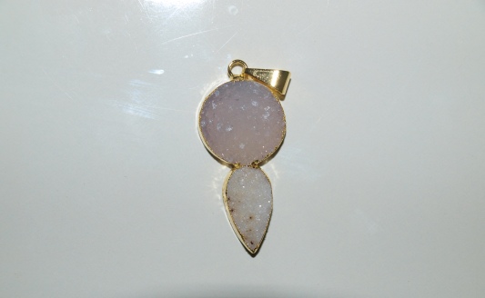 Stones from Uruguay - Druzy Round and Teardrop Pendant with 24k Gold Electroplated Edge