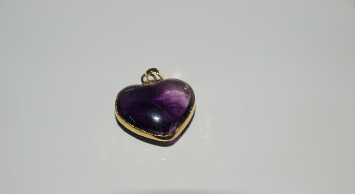 Stones from Uruguay - Uruguayan Amethyst Heart Cabochon Pendant with Gold Electroplated,Size 21-25mm, Top and Bottom Convex