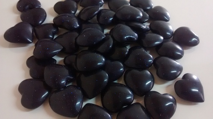 Stones from Uruguay - Blue Goldstone Heart Cabochons  for Pendants, Top and Bottom Convex, Size 25mm 