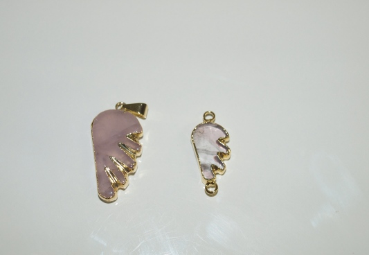 Stones from Uruguay - Polished Rose Quartz Wing Connectors, Gold Electroplated