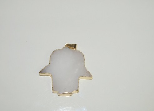 Stones from Uruguay - Polished White Dolomite Hamsa Pendant, Gold Electroplated