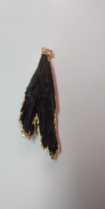 Stones from Uruguay - Black Kyanite Pendant, Gold Plated, Quality A