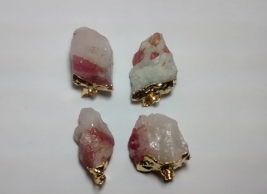 Stones from Uruguay - Pink Tourmaline on Quartz Matrix Pendant, Gold Plated